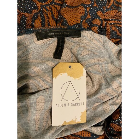 BCBG Max Azria Blue & Brown Floral Ruffle Trim Romper, Size Small - Picture 5 of 5